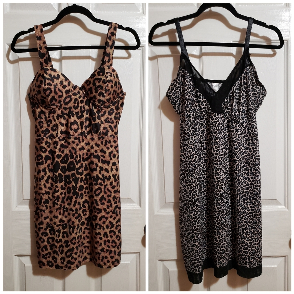 (Bundle) Leopard Bathing Suit Dress & Lingerie Nightgown Size Womens L/XL